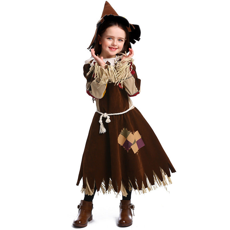 Girls Barn Dweller Costume with Fringed Details and Agriculture Accents Chichicherry