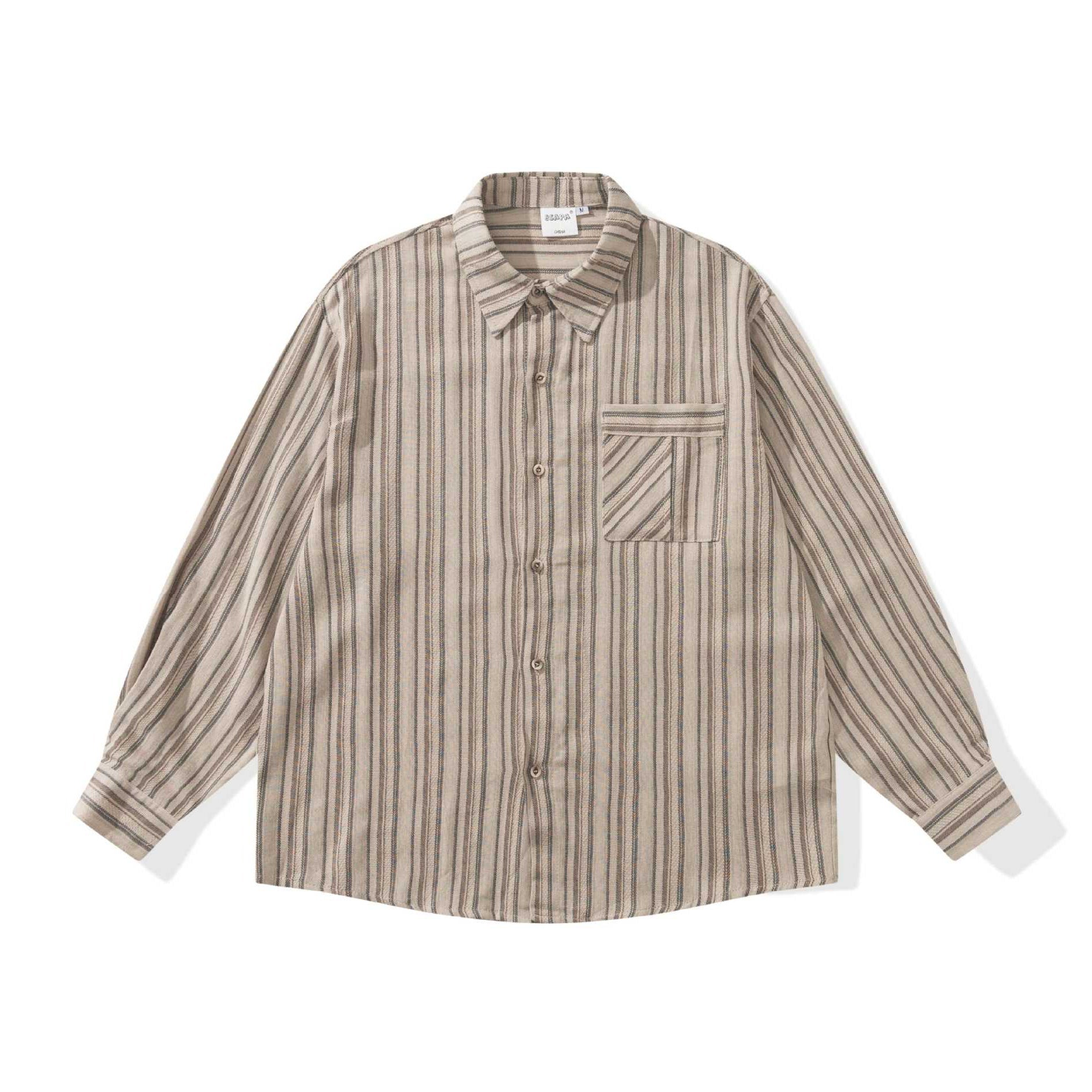 Men's Loose Overshirt-Shirt with Striped Woven Texture, Chest Pocket and Casual Cut Chichicherry