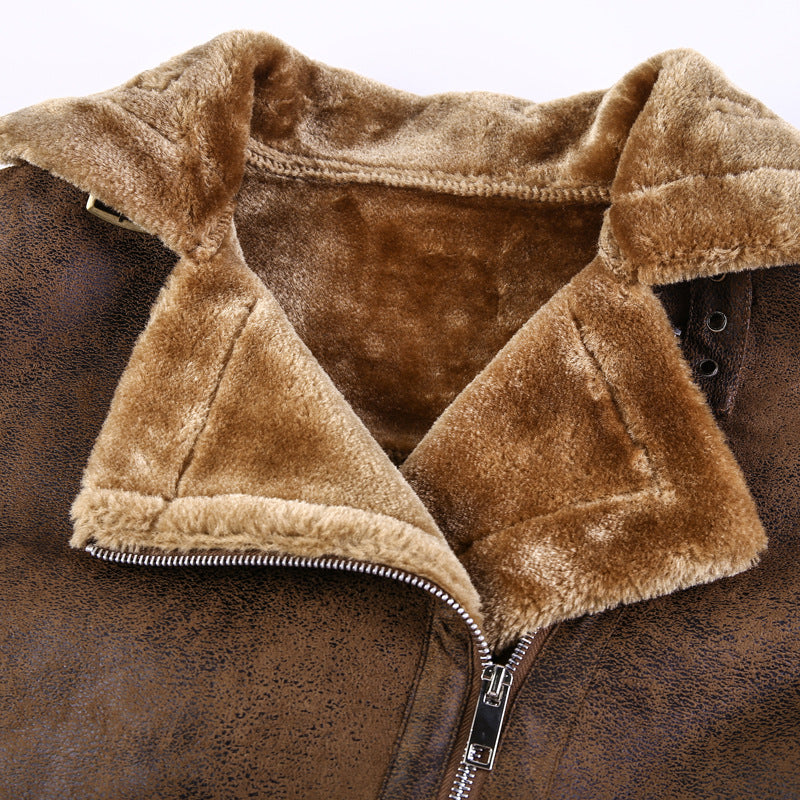 Men's Leatherette Flight Jacket with Teddy Lining and Asymmetrical Zip Chichicherry