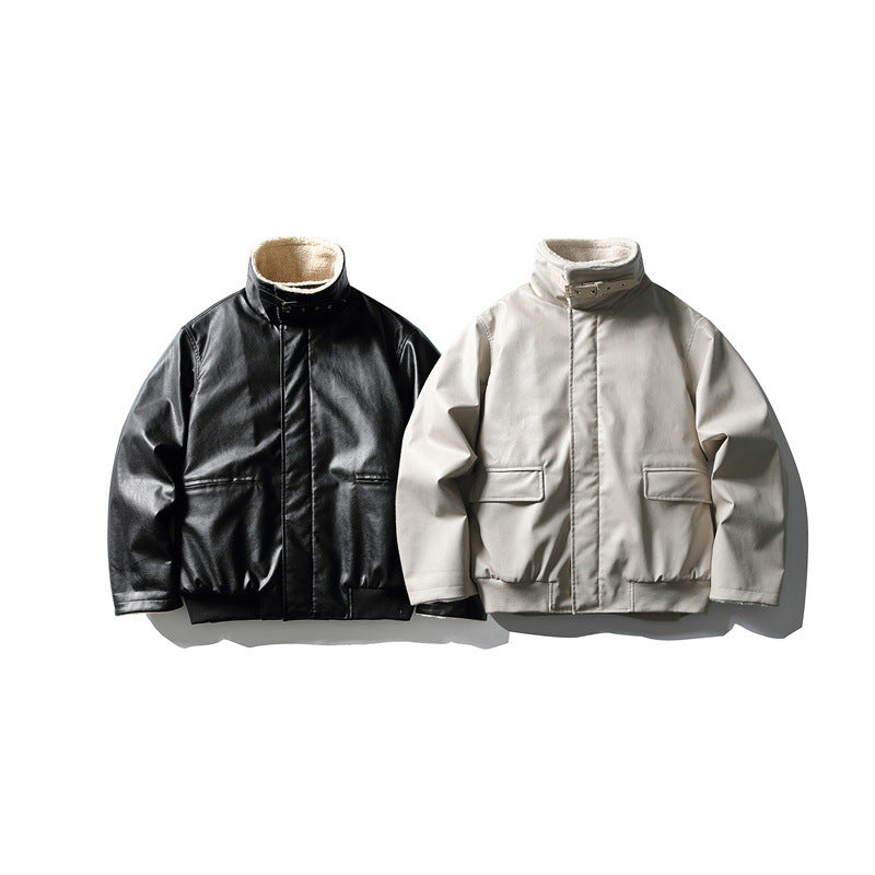 Men's Short Boxy Blouson with Adjustable Buckle Collar and Teddy Lining Chichicherry