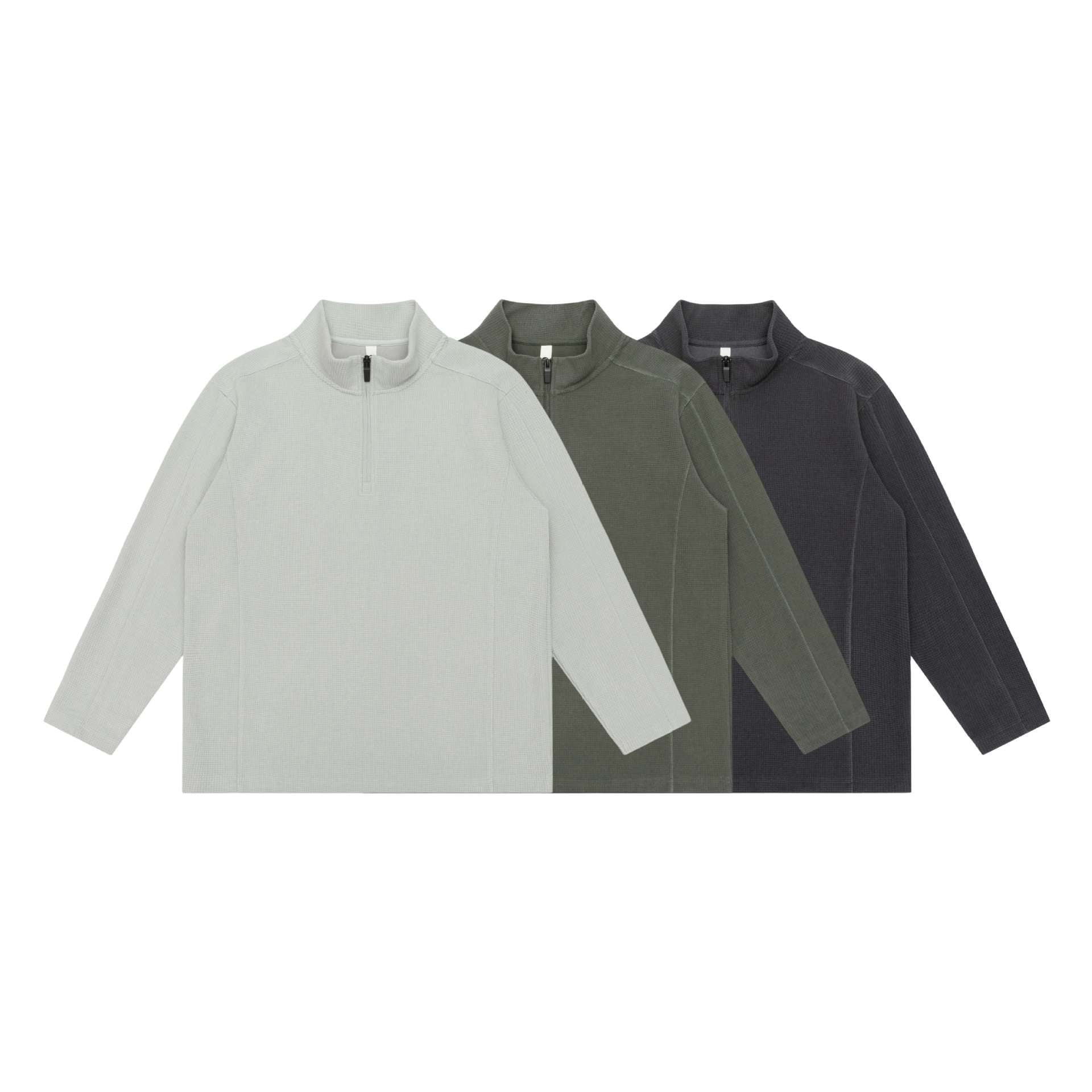 Unisex Waffle Structure Half Zip Pullover with Troyer Collar and Relaxed Fit Chichicherry