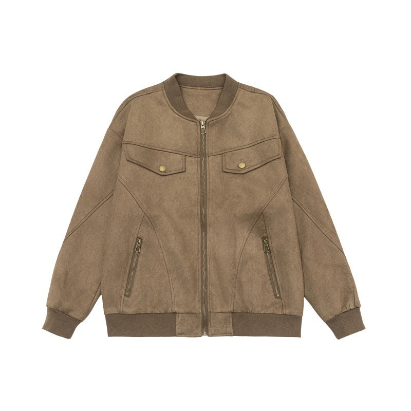 Unisex short jacket in vintage suede look with chest flaps, zip pockets and ribbed cuffs Chichicherry