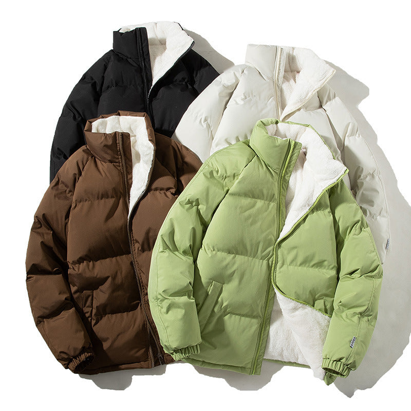 Women's Oversized Puffer Jacket with Teddy Lining, Stand Collar and Patch Pockets Chichicherry