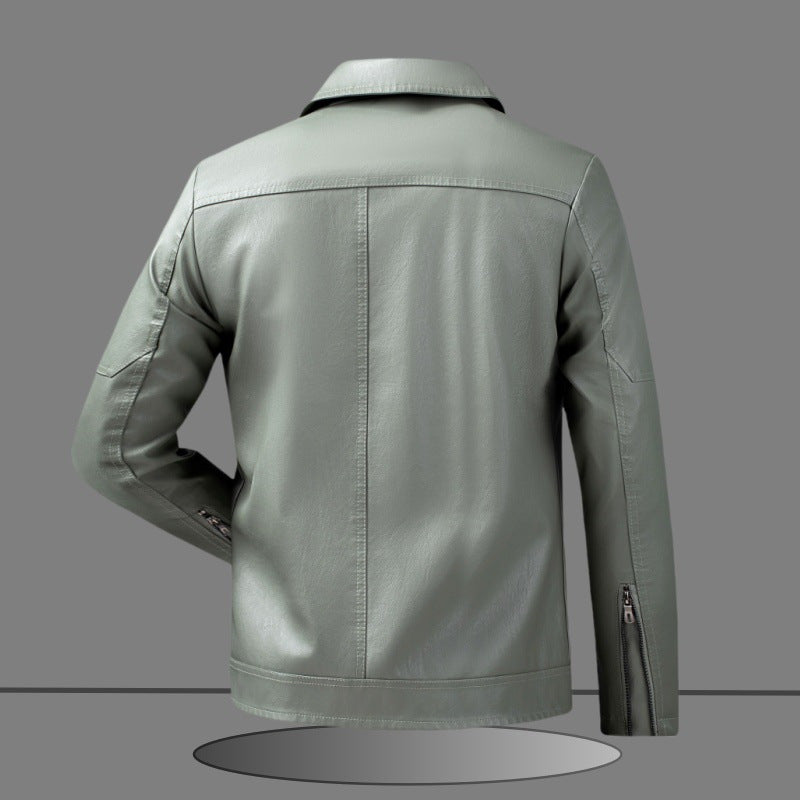 Men's Elegant Slim-Fit Leather Look Blouson Jacket with Shirt Collar, Vertical Decorative Seams, and Concealed Zipper Chichicherry