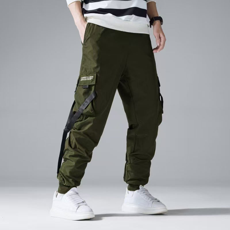 Men's Tapered Cargo Jogging Pants with multiple flap and webbing pockets Chichicherry