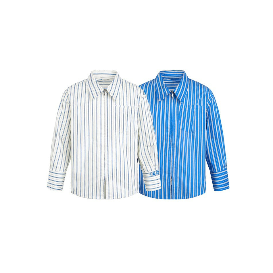 Women's Boxy Shirt with Continuous Zipper, Kent Collar and Chest Pocket Chichicherry