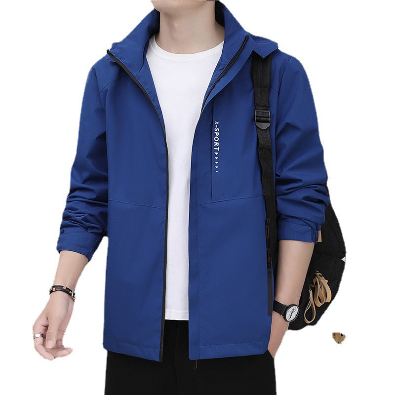 Men's lightweight windproof sports hoodie jacket with hood, breathable material and concealed zipper Chichicherry