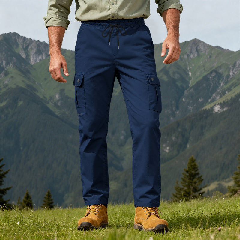Men's Utility Cargo Pants with Elastic Waistband, Adjustable Drawstring and Multiple Pockets Chichicherry