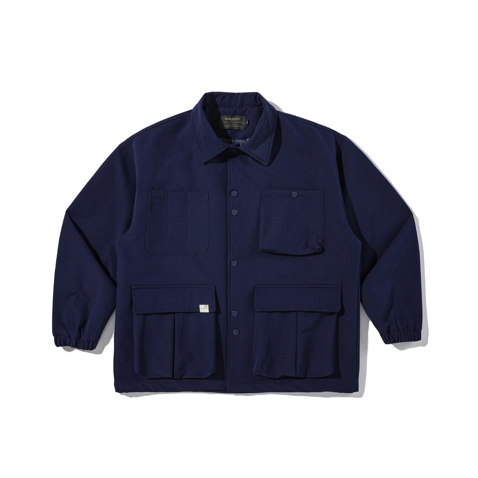 Men's Robust Canvas Utility Jacket with Snap Button Front and Elastic Cuffs Chichicherry