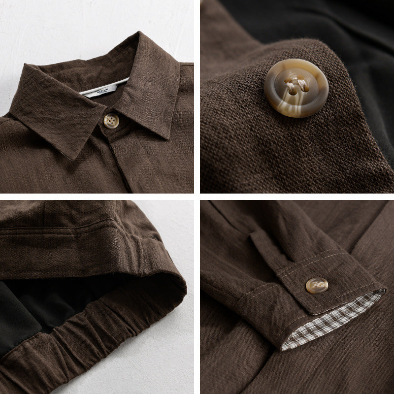 Men's Lightweight Linen Over-shirt Jacket with Shirt Collar and Concealed Button Placket Chichicherry
