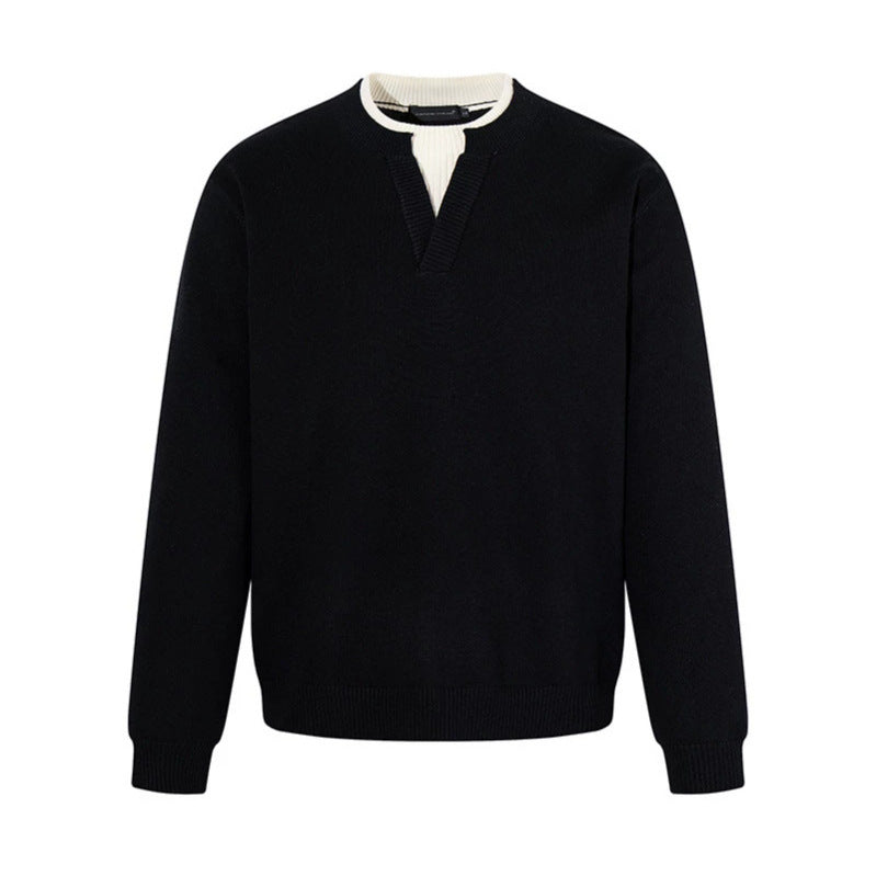Men's fine-knit pullover with V-slit collar and ribbed finish Chichicherry