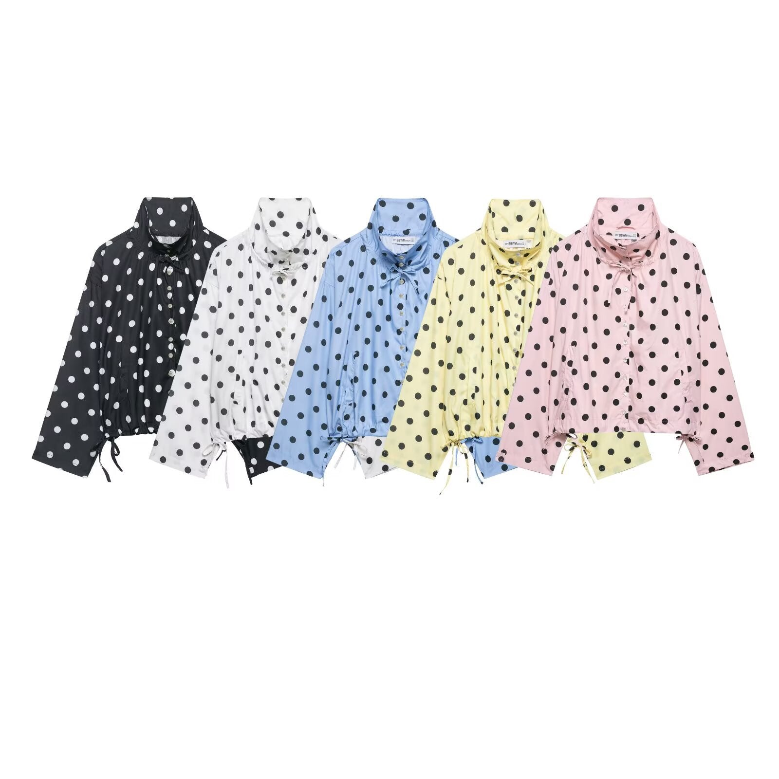 Women's lightweight dotted transitional jacket with high stand-up collar, drawstring and button placket Chichicherry