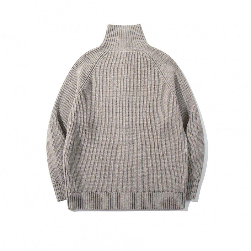 Men's chunky knit button cardigan with high roll collar and raglan sleeves Chichicherry