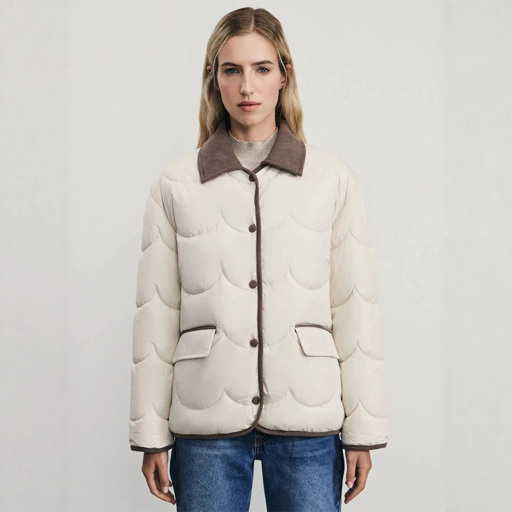 Women's quilted short jacket with wave quilting and cord collar Chichicherry