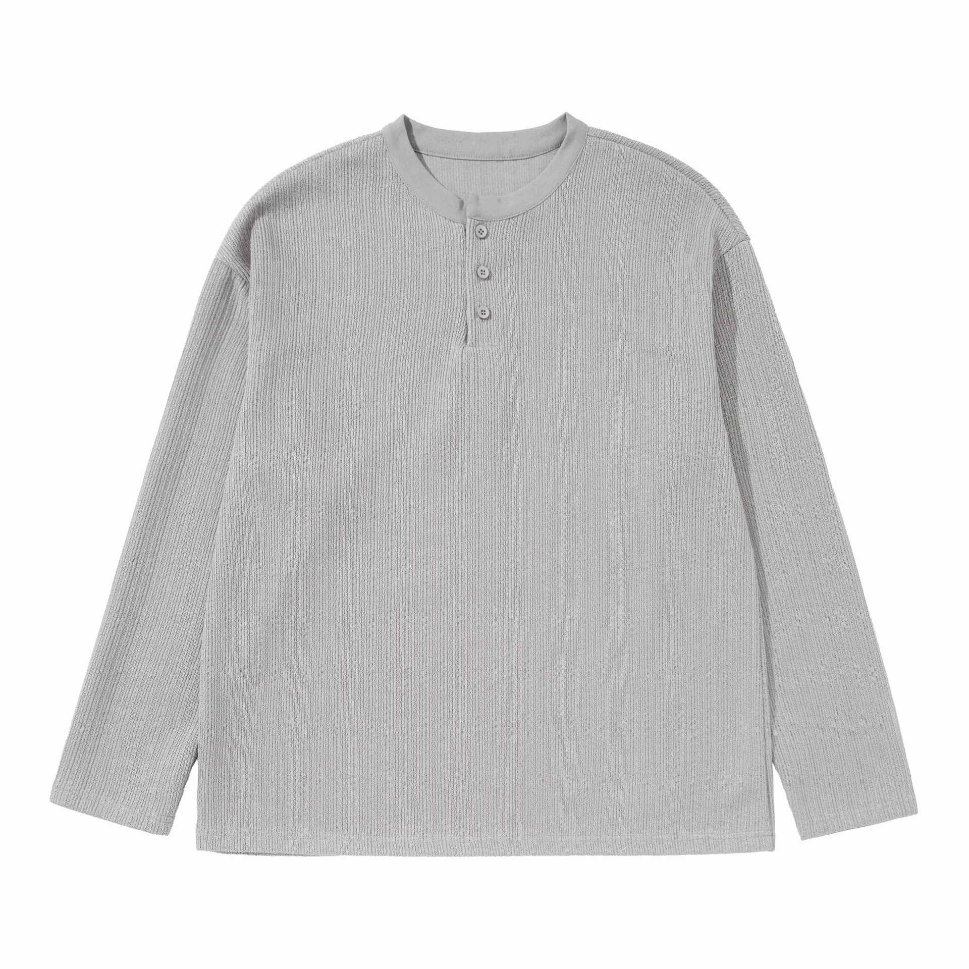 Unisex Structured Waffle Henley Shirt with Straight Hem and Oversized Silhouette Chichicherry