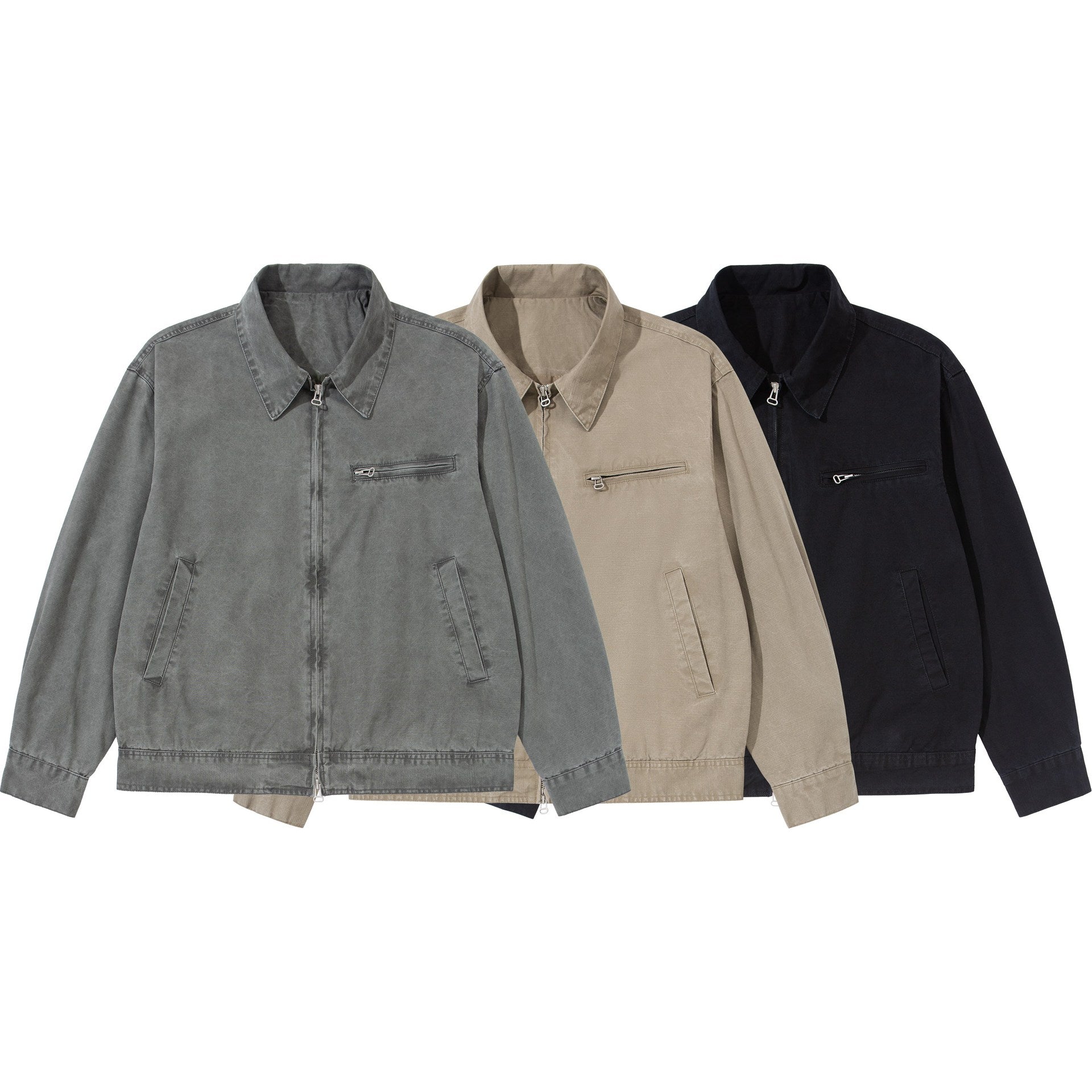 Men's Short Blouson in Vintage-Washed Canvas with Two-Way Zipper Chichicherry