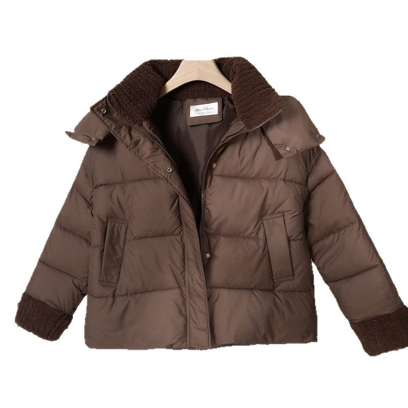 Womens non-padded short jacket in boxy cut with sherpa collar and adjustable drawstring hem Chichicherry