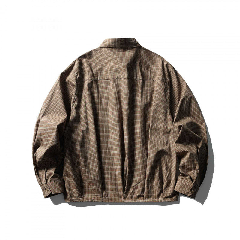 Men's short-cut boxy overshirt with check pattern, shirt collar and elastic hem Chichicherry