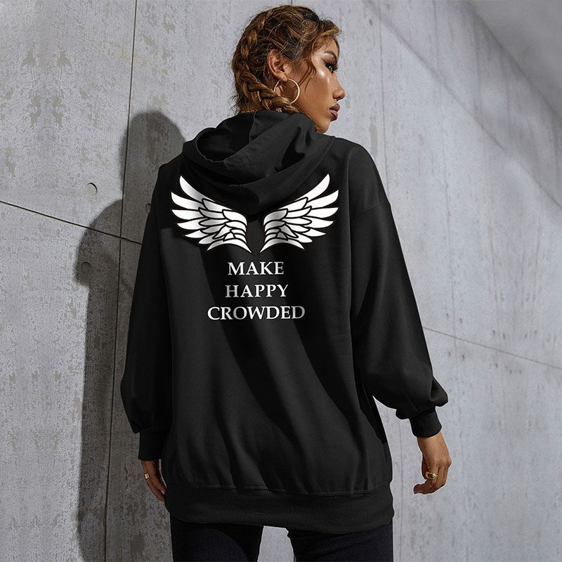 Women's Casual Oversized Hoodie with Statement Print, Kangaroo Pocket and Ribbed Cuffs Chichicherry