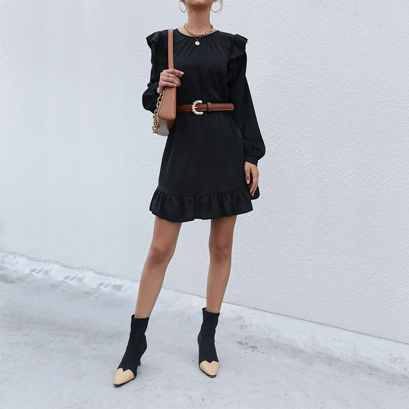 Women's A-line mini dress with flounce sleeves and ruffled hem Chichicherry