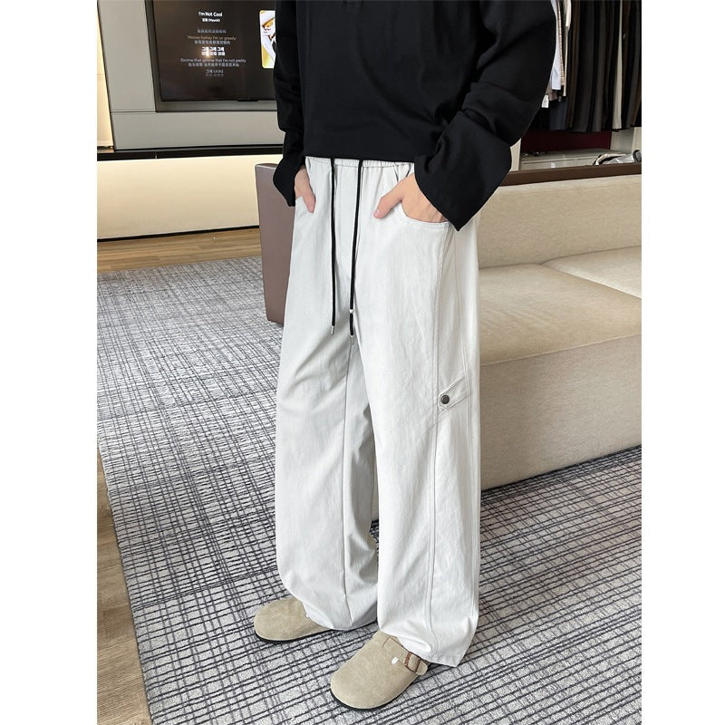 Men's Loose-Fitting Cargo Casual Pants with Elastic Waistband, Drawstring, and Side Flap Pocket Chichicherry