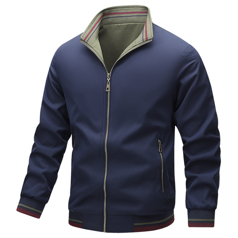Men's Lightweight Harrington Jacket with Stand-Up Collar, Zip Closure and Contrast Cuffs Chichicherry