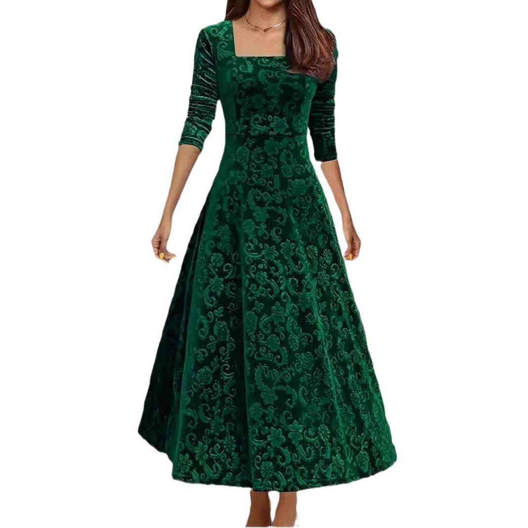 Women’s velvet dress with square neckline and flared circle skirt Chichicherry