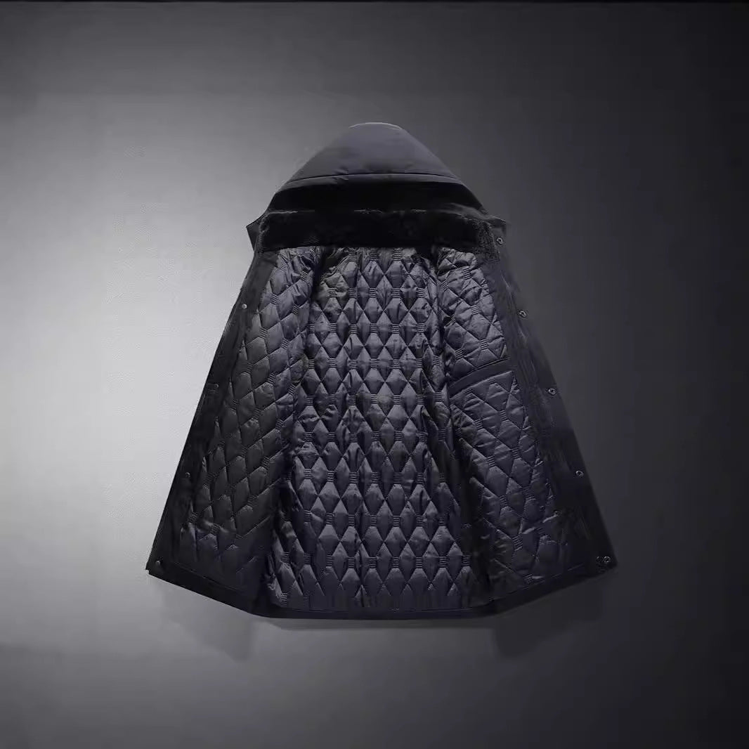 Men's short parka with quilted thermal lining, hood attachment, and multifunctional flap pockets Chichicherry