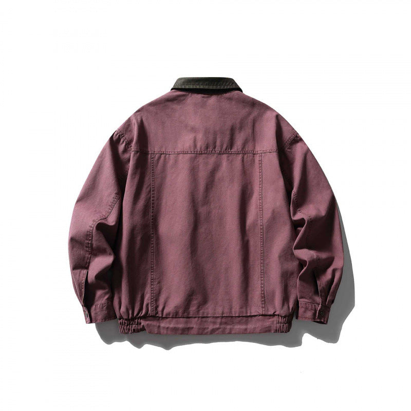Unisex Boxy Overshirt Jacket made of Cotton Canvas with Corduroy Collar, Snap Button Placket and Elastic Hem Chichicherry