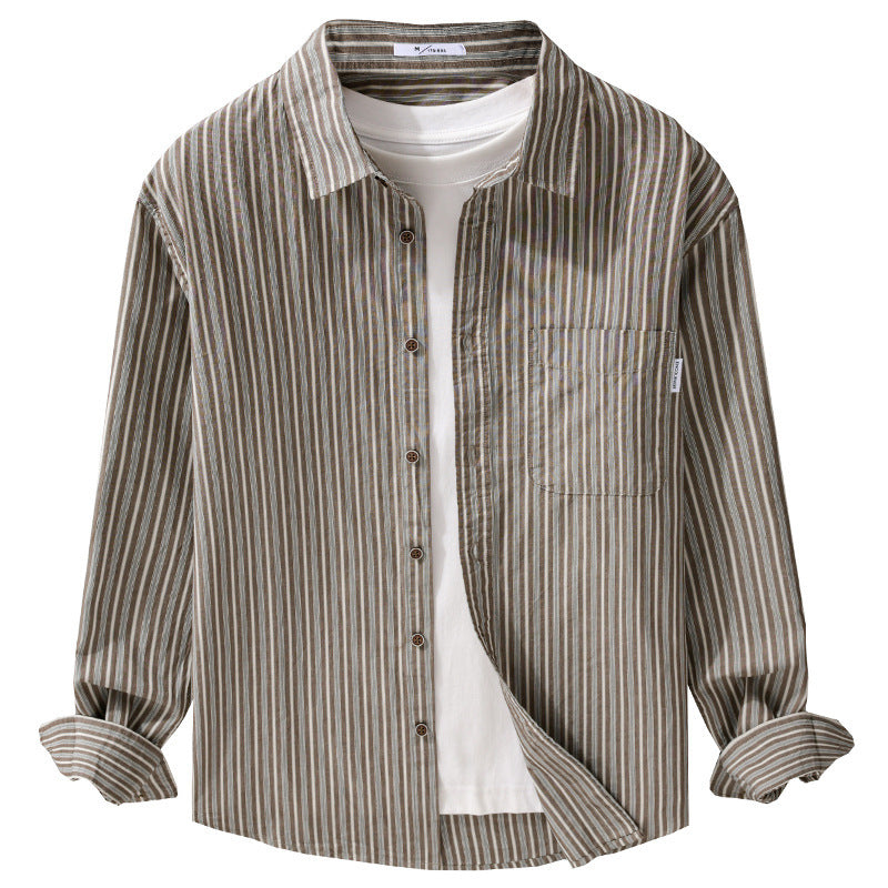 Men's Lightweight Striped Shirt Overshirt made of Linen-Cotton Blend with Relaxed Fit and Patch Chest Pocket Chichicherry