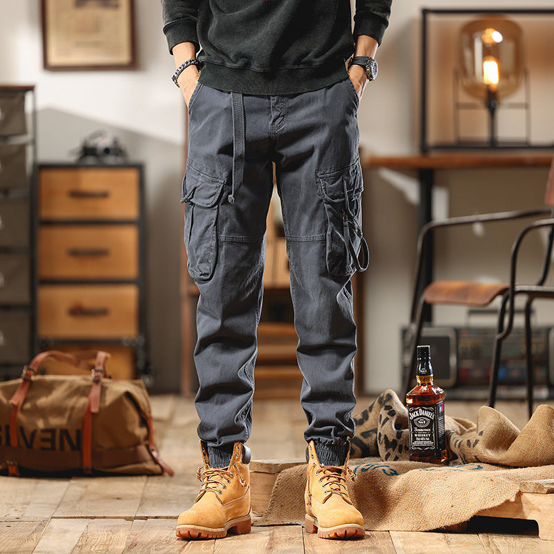 Men's Cargo Jogger Pants with Multi-Function Pockets and Elastic Hem Chichicherry