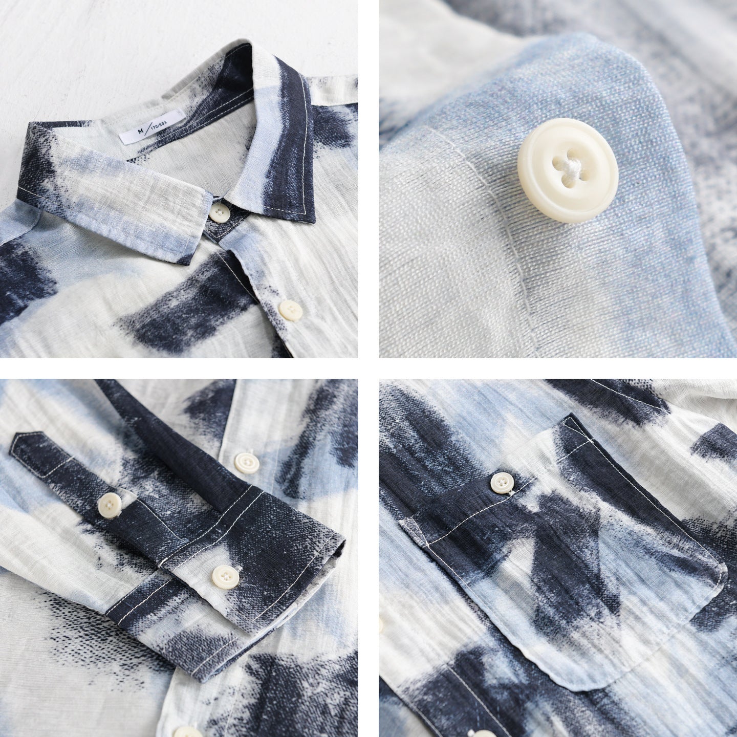Men's Long Sleeve Shirt Jacket with Abstract Brush Print and Fine Crinkle Structure Chichicherry