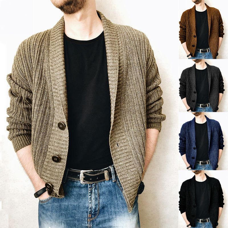 Men's knitted cardigan with shawl collar and button placket Chichicherry