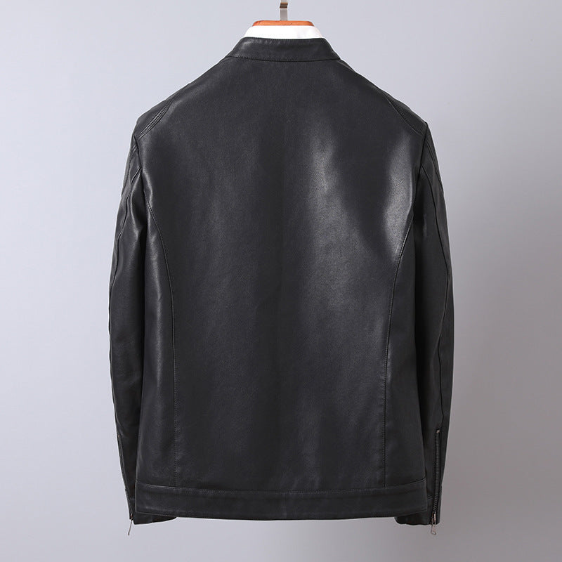 Men's Minimalist Faux Leather Blouson with Stand Collar and Side Zipper Pockets Chichicherry