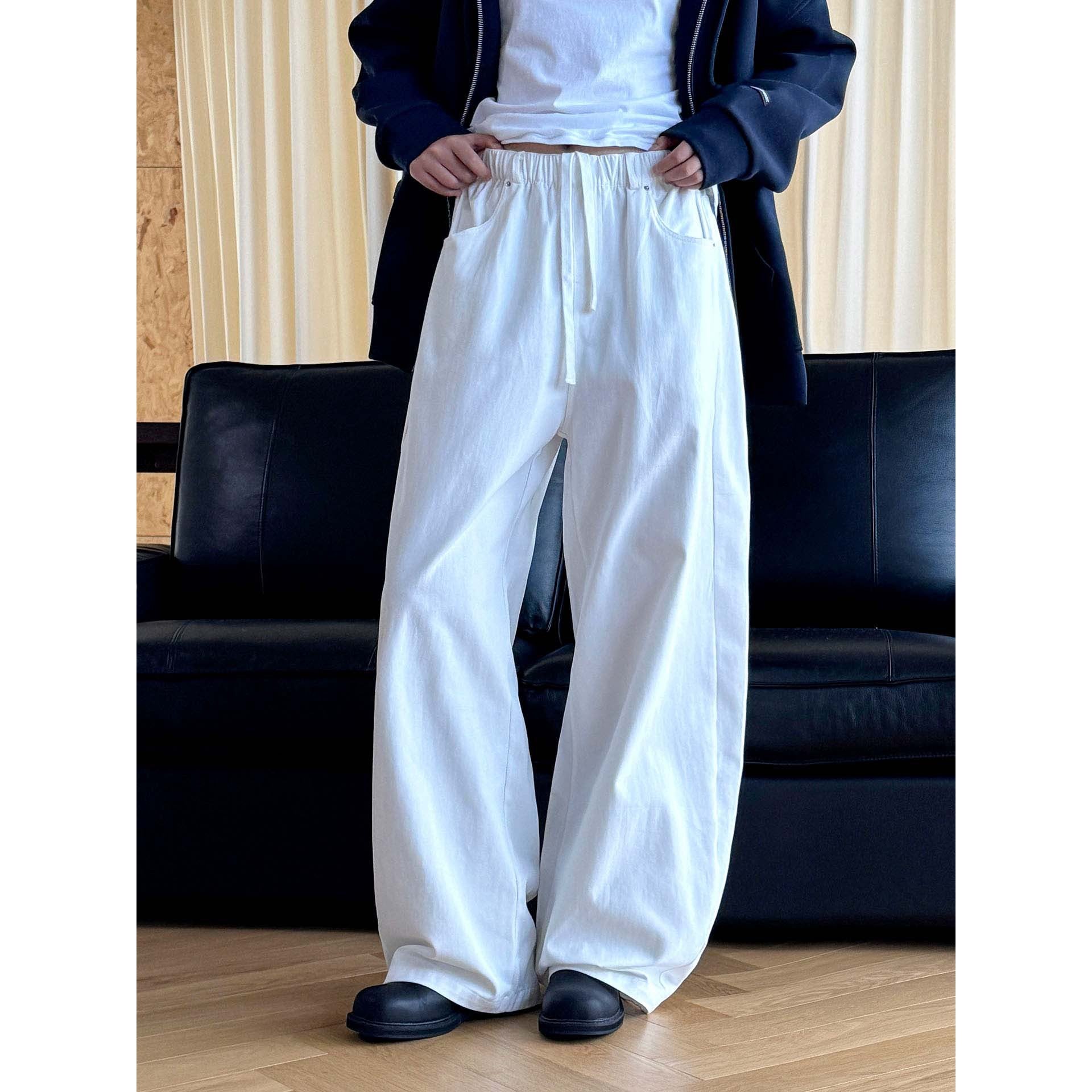 Women's Wide High-Waist Relaxed Pants with Elastic Waistband, Drawstring and Side Pockets Chichicherry