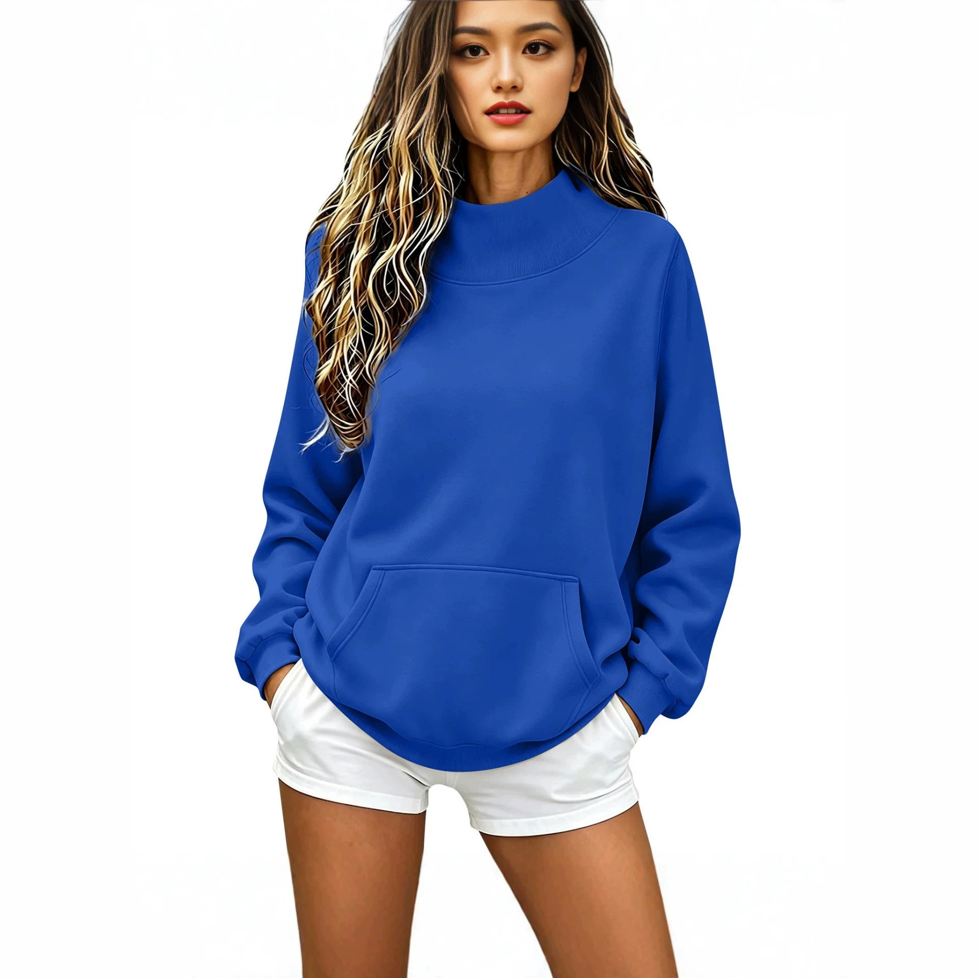 Women Oversize Hoodie with High Roll Neck and Kangaroo Pocket Chichicherry