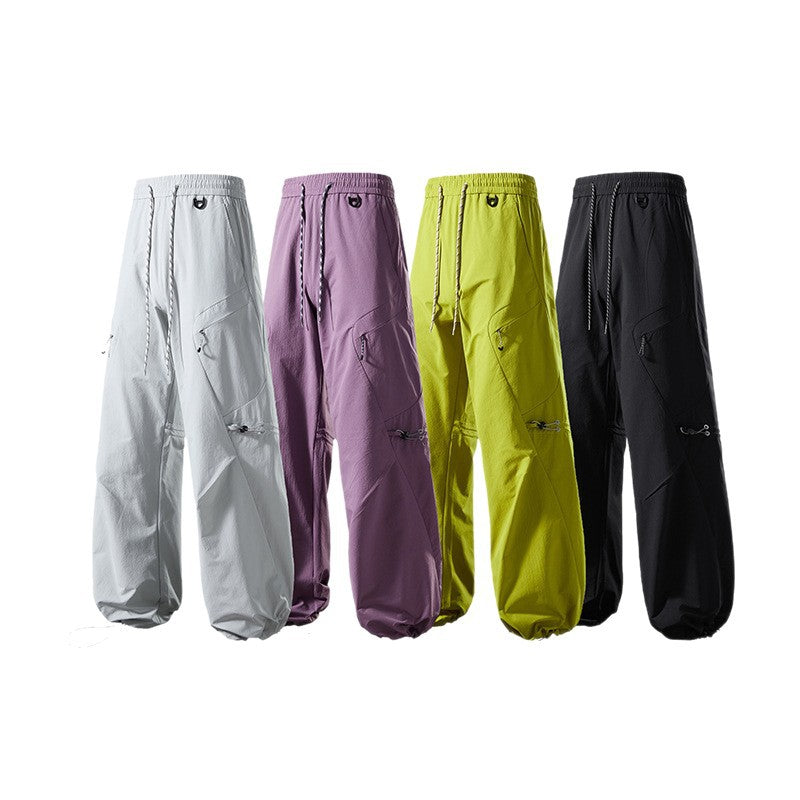 Men's loose technical cargo pants with drawstring, zipper pockets, and adjustable hem Chichicherry