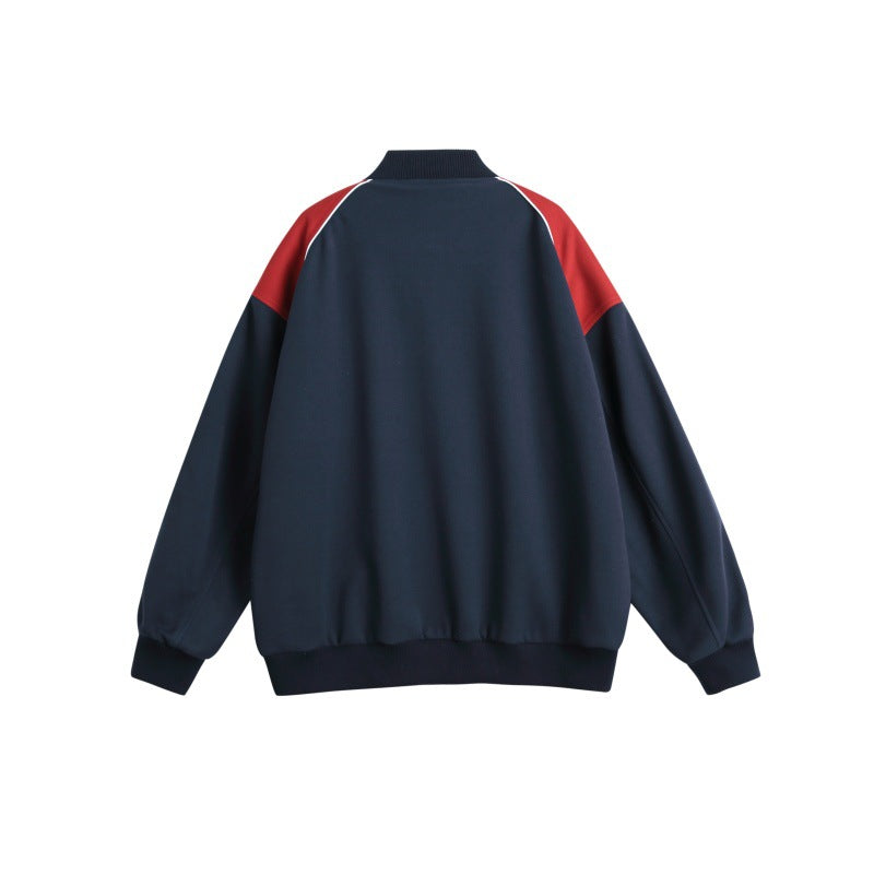 Men's Sporty College Bomber Jacket with Stand-Up Collar, Raglan Sleeves and Contrasting Piping Chichicherry