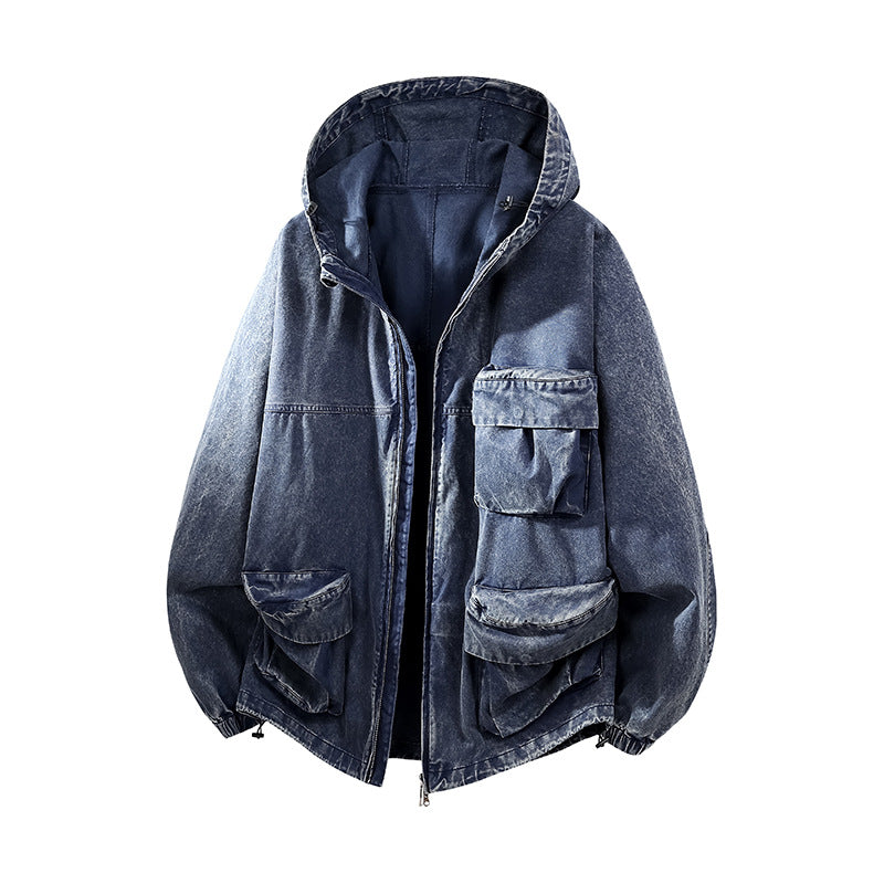 Men's Urban Workwear Hooded Jacket made of Canvas with Large Storage Pockets Chichicherry