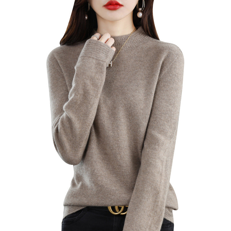Women Lightweight Fine Knit Mock Neck Sweater with Structured Collar Trim Chichicherry