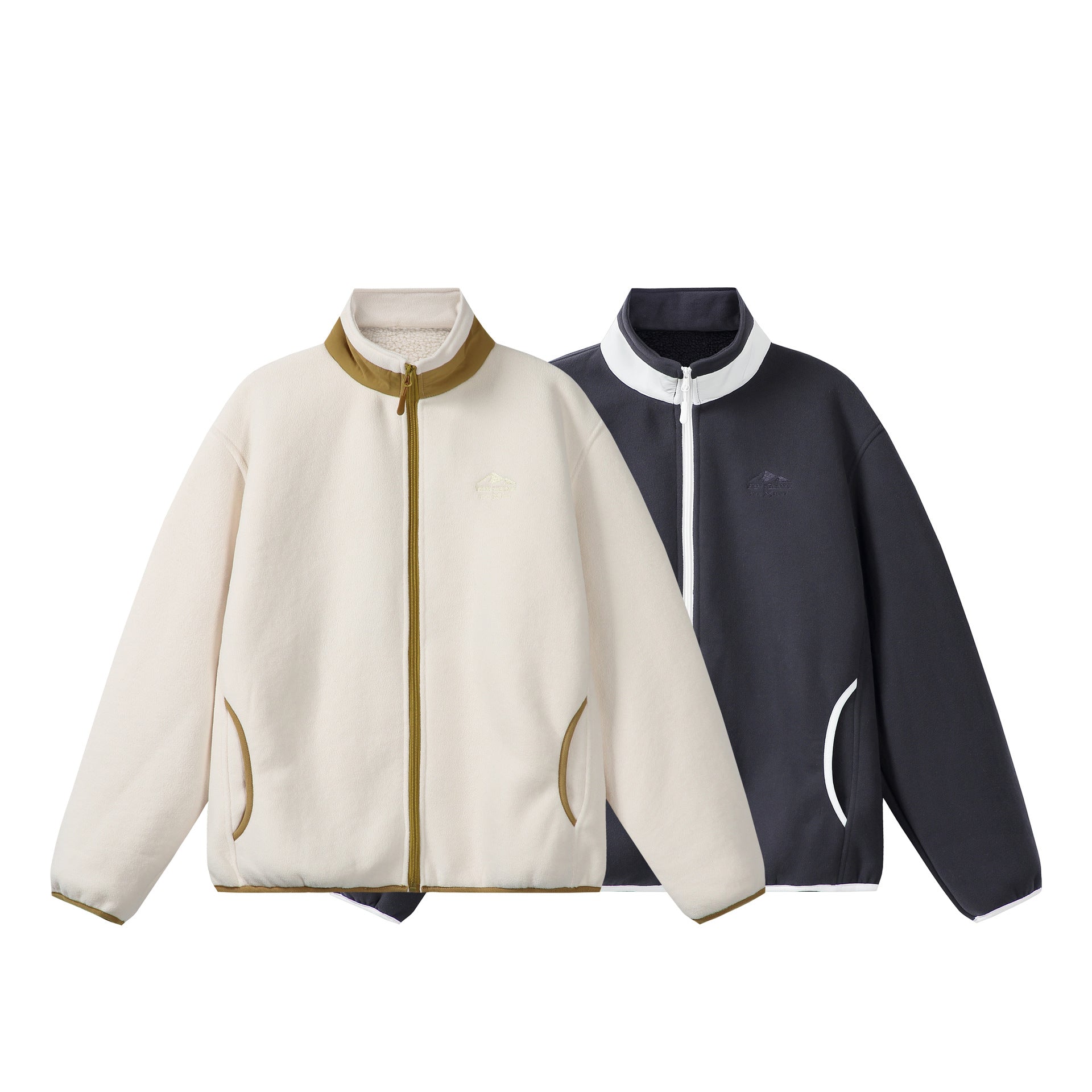 Unisex Oversize Fleece-Zip Jacket with Stand-up Collar and Contrast Piping Chichicherry