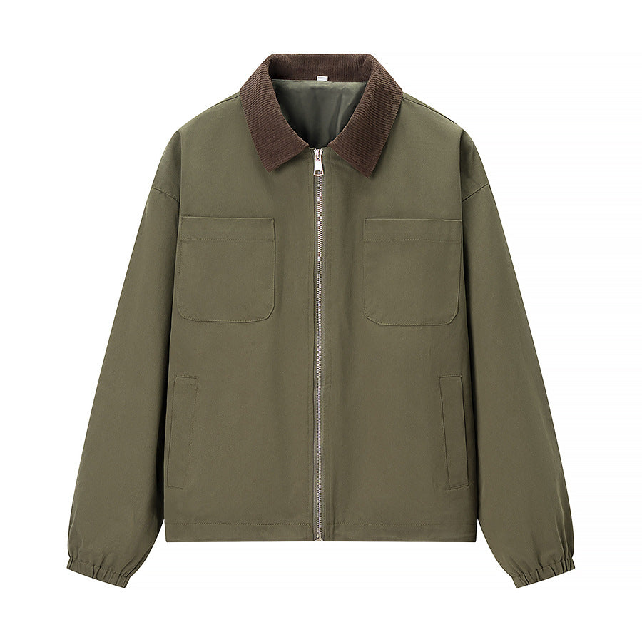 Women’s short jacket in workwear style with cord collar, zipper and patch chest pockets Chichicherry
