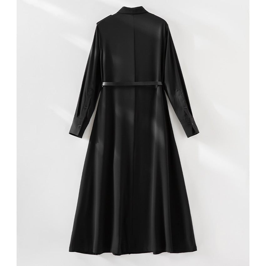 Women's maxi dress as a shirt dress with waist belt and epaulettes Chichicherry