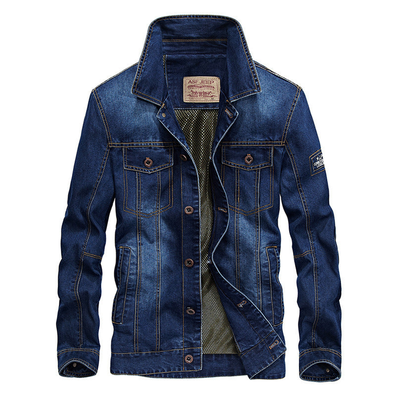Men's jeans jacket with dense Sherpa lining, high collar, and utility pockets Chichicherry