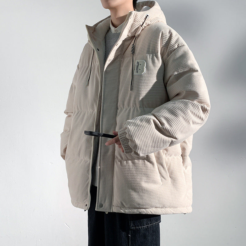 Men's Padded Cord Quilted Jacket with Hood, Teddy Fleece Lining and Oversized Fit Chichicherry
