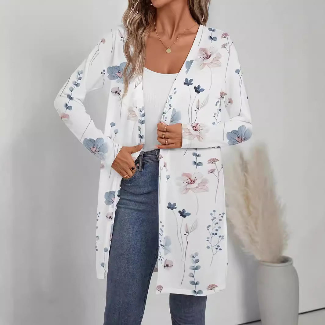 Ladies Floral Longline Cardigan with Open Cut and Light Viscose Mix Chichicherry