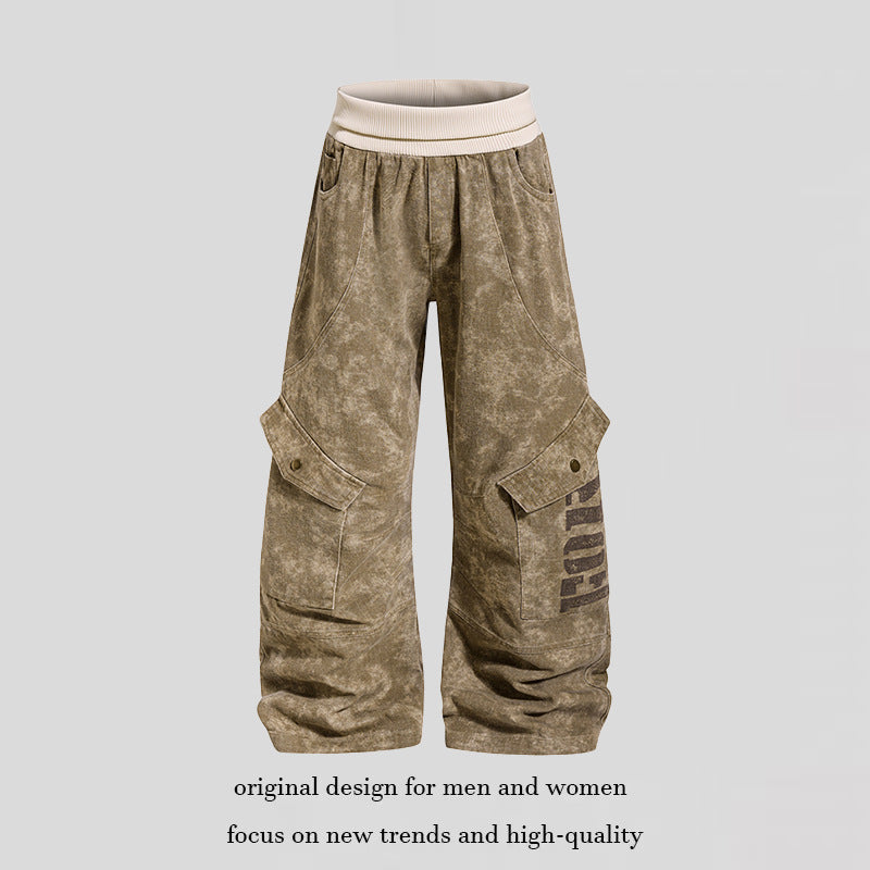 Women's Wide Cargo Culotte Pants with High Ribbed Waistband and Utility Pockets Chichicherry