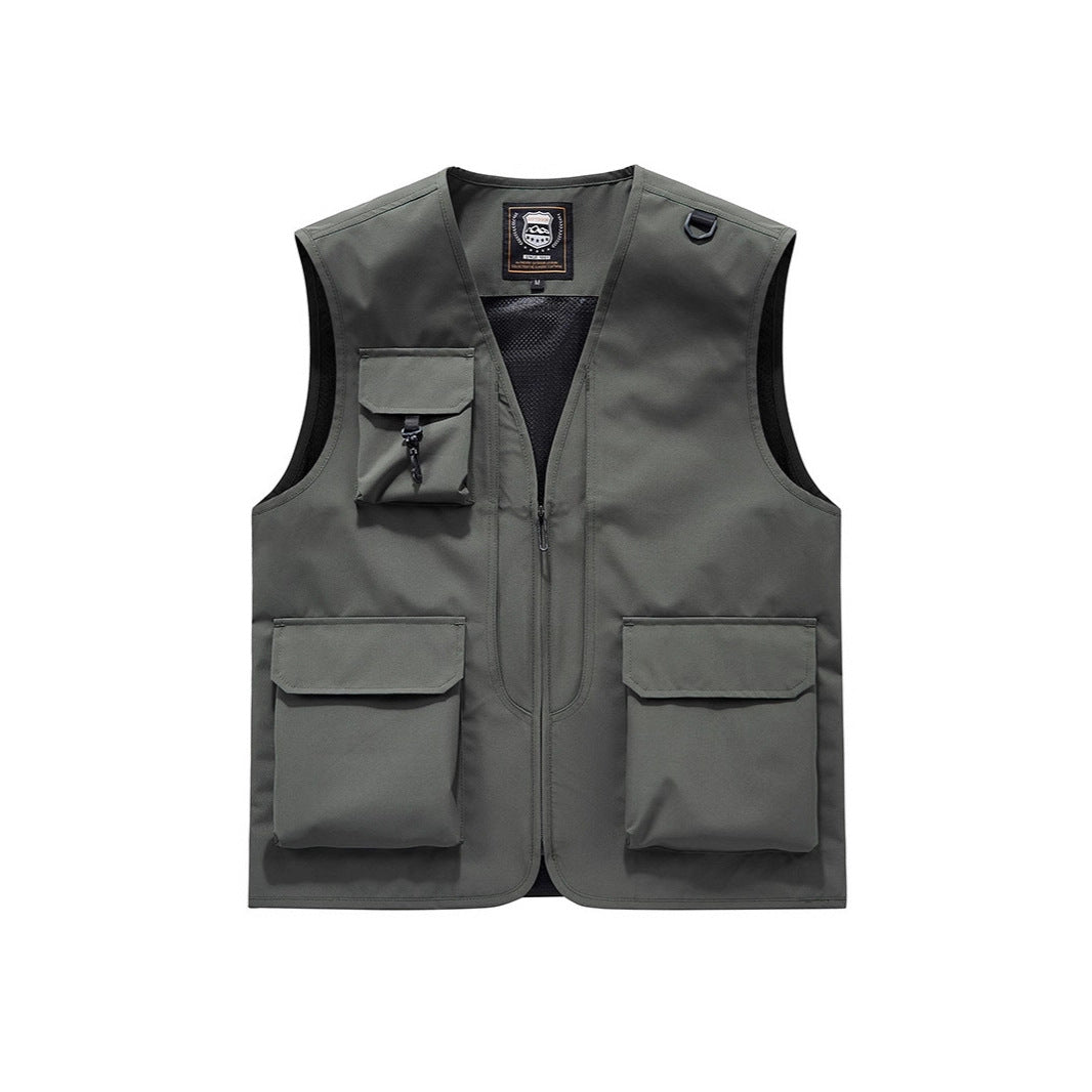 Men's Visible Multifunctional Utility Vest with Mesh Lining, Multiple Pockets and D-Ring Drun