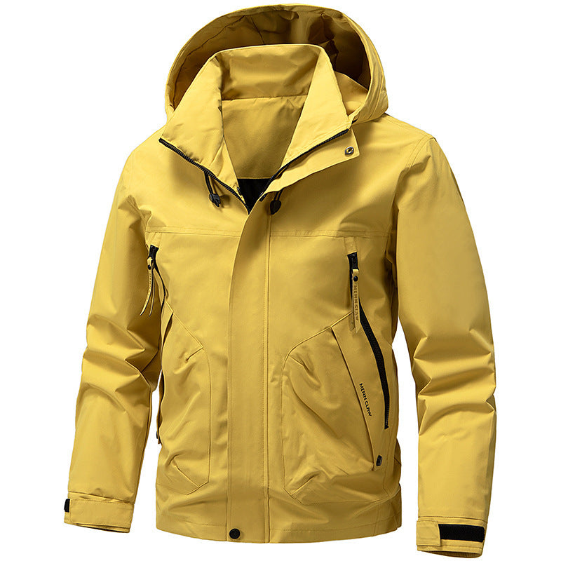 Men's Breathable Softshell Outdoor Jacket with Windproof Membrane, Adjustable Hood and Zipper Pockets Chichicherry