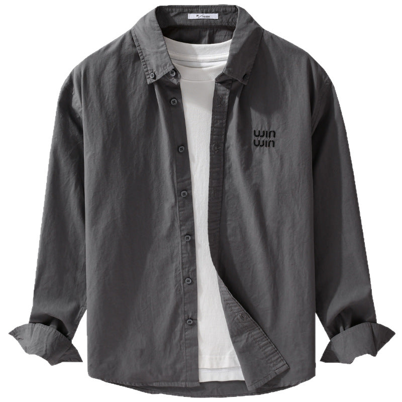 Men's Cotton Overshirt Jacket with Subtle Logo Embroidery and Relaxed Fit Chichicherry